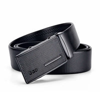 Men's Auto Buckle Business Belt - Textured PU Leather Strap, Metal Clasp Dress Belt Black (High Quality)