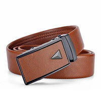 Men's Auto Buckle Business Belt - Textured PU Leather Strap, Metal Clasp Dress Belt Black (High Quality)