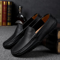 Mocasines informales transpirables de piel auténtica para hombre, zapatos de cuero sin cordones, formales, italianos, planos, para conducir