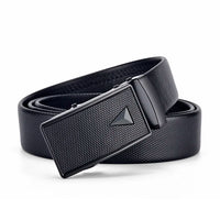 Men's Auto Buckle Business Belt - Textured PU Leather Strap, Metal Clasp Dress Belt Black (High Quality)