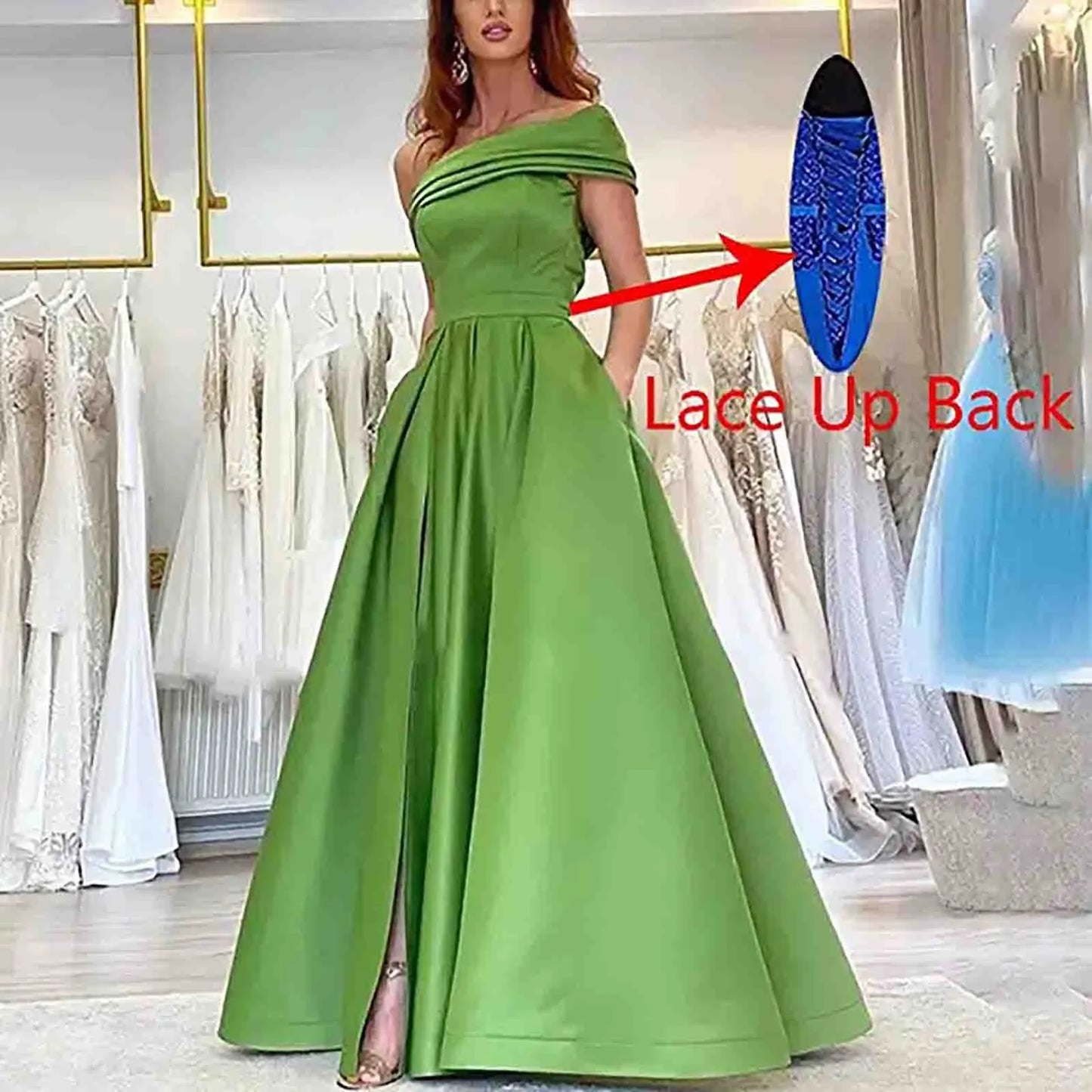 Women's Wedding Guest Dresses One Shoulder Satin Evening Dress High Waist Split Birthday Party Dress For Women فساتين سهرة