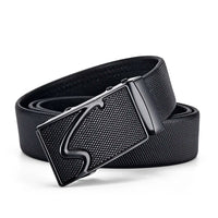 Men's Auto Buckle Business Belt - Textured PU Leather Strap, Metal Clasp Dress Belt Black (High Quality)