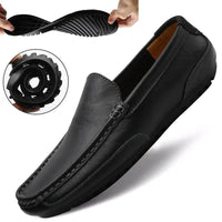 Mocasines informales transpirables de piel auténtica para hombre, zapatos de cuero sin cordones, formales, italianos, planos, para conducir