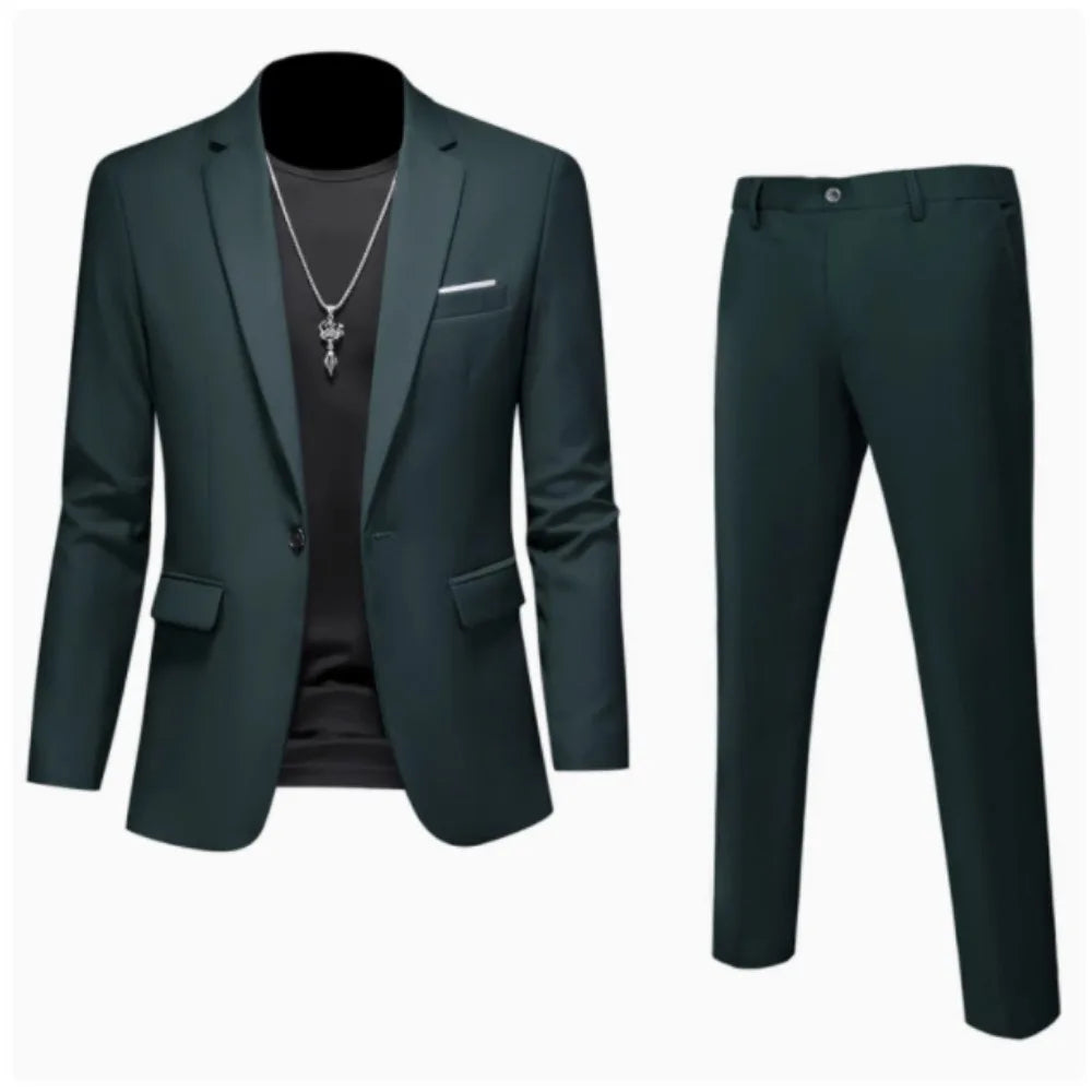 Suits Men Two Piece Sets Pant Set Blazer Turn Down Collar Full Sleeve Slim Fit Tight Waist Coat Long Pants Wedding Fabric Upgade