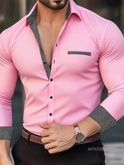 Camisa de negocios para hombre, con solapa, color negro, blanco y gris, manga larga con botones para exteriores, tela suave de alta calidad, tallas XS-6XL