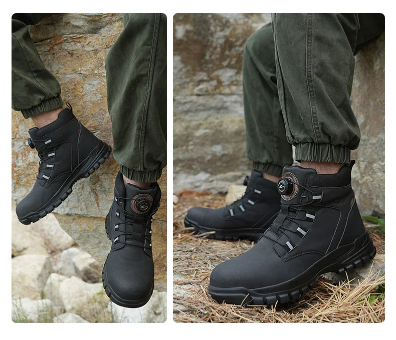 Wasserdichte Sicherheitsstiefel für Herren, unzerstörbare Stahlkappen-Arbeitsstiefel, stoß- und stichfeste Sicherheitsschuhe, Biker-Boots Para Hombre