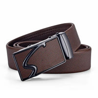 Men's Auto Buckle Business Belt - Textured PU Leather Strap, Metal Clasp Dress Belt Black (High Quality)