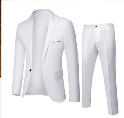 Suits Men Two Piece Sets Pant Set Blazer Turn Down Collar Full Sleeve Slim Fit Tight Waist Coat Long Pants Wedding Fabric Upgade